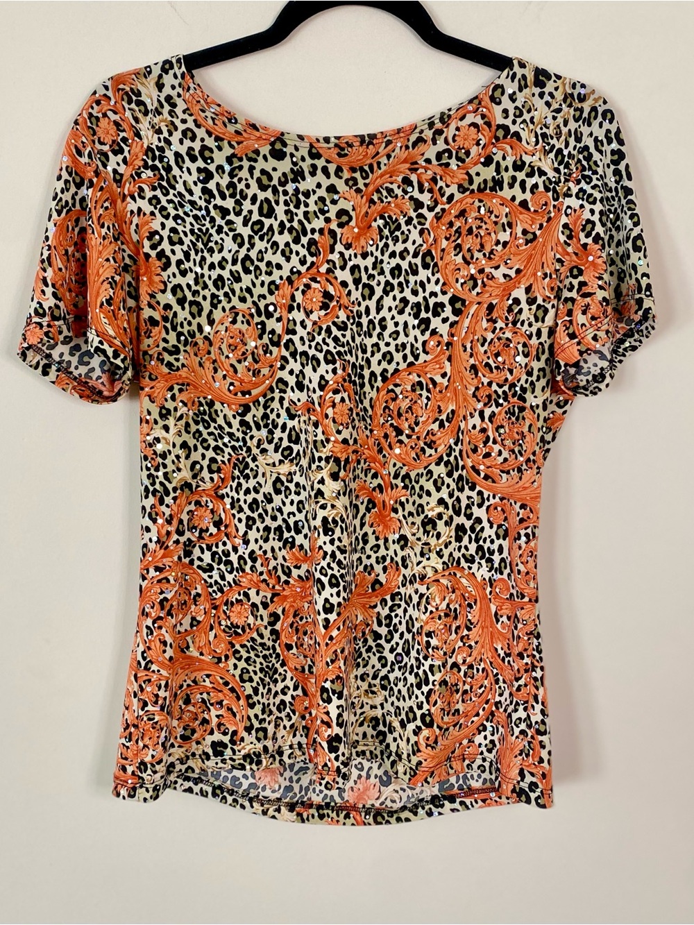 Vintage Y2K Baroque and Animal Print Top with Sequins